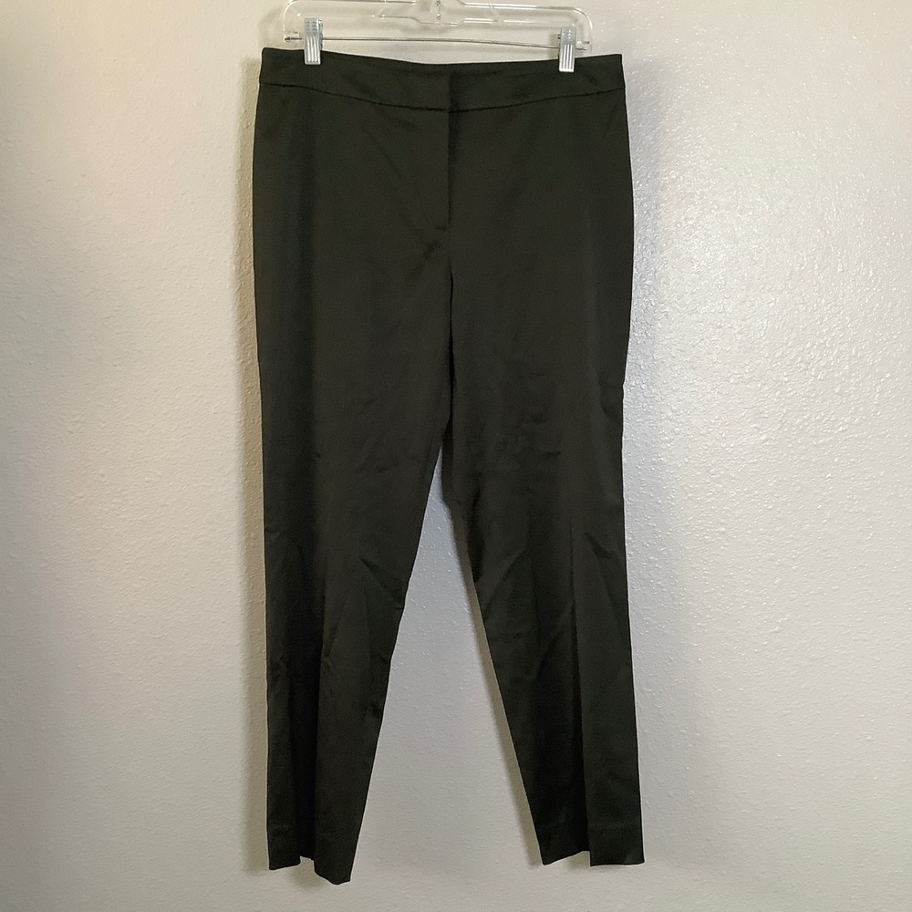 Eileen Fisher Dark Khaki Green Satin Work Career‎ Minimalist Dress Pants S